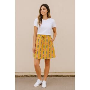 Sunhee Moon Yellow Floral Cotton Skirt with Tie Front | Size 3 | Made in USA
